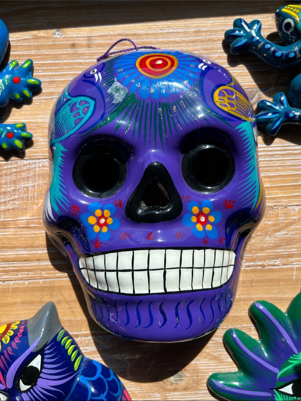 Hand Painted Mexican Folk Art Clay Sugar Skull Mask.